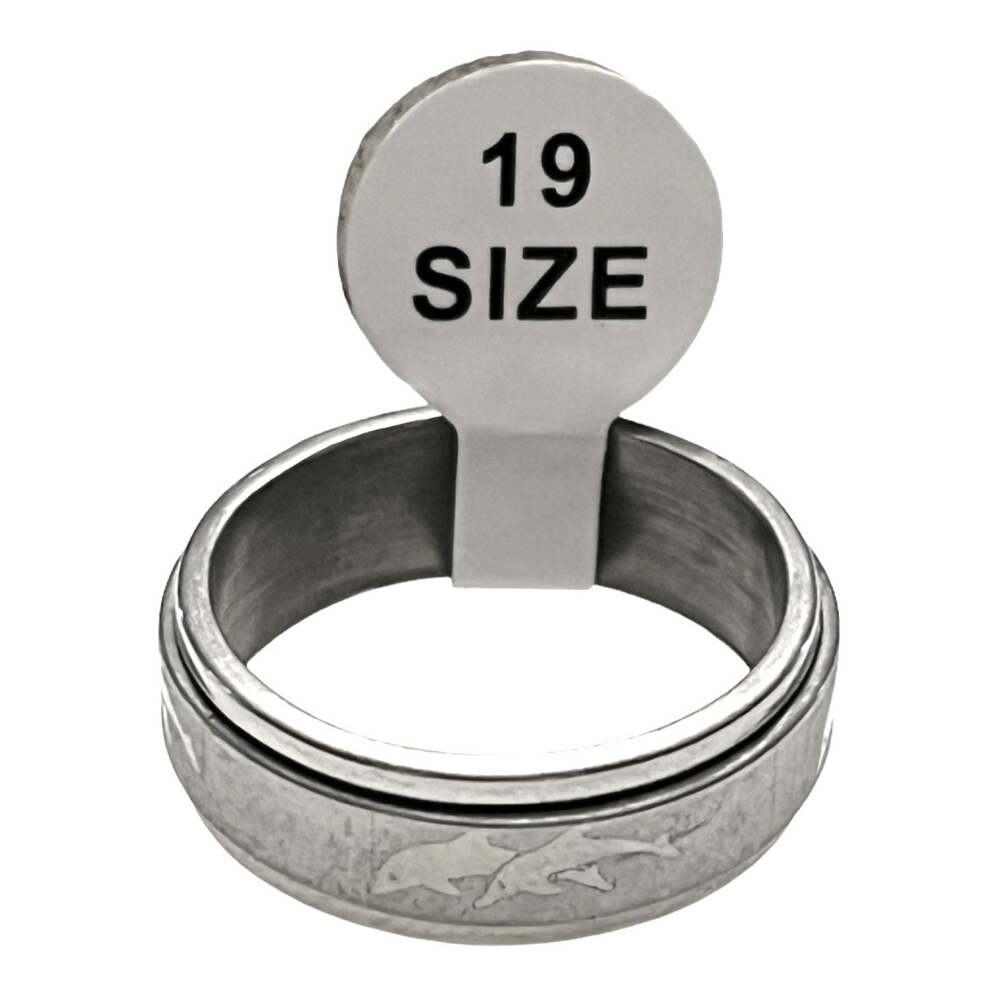 Silver Spinner Ring Dolphins Fish Stainless Steel Size Italy 19, US 9 New Unisex